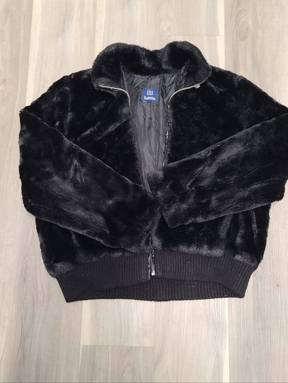 Reitmans Black Faux Fur Zip-Up Bomber